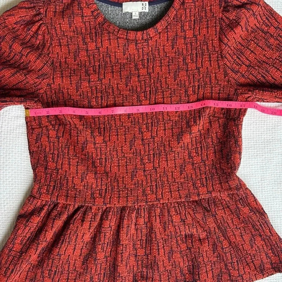 Ro & De Anthropologie Top Size S “parette” Peplum Orange Navy Preppy Career City - Picture 9 of 10